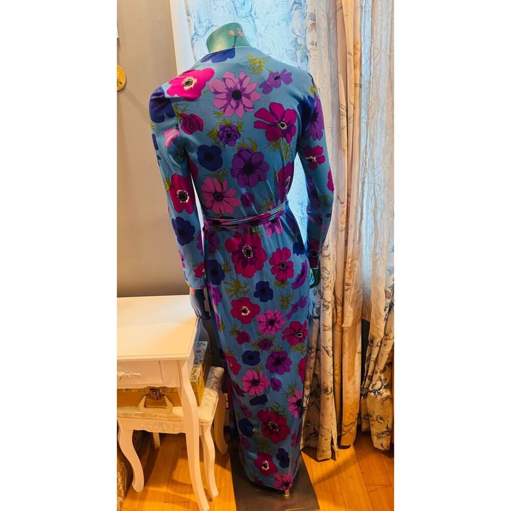 Vintage Ken Scott for Bergdorf Goodman Hand-Printed Floral Wrap Maxi Dress - Picture 5 of 10